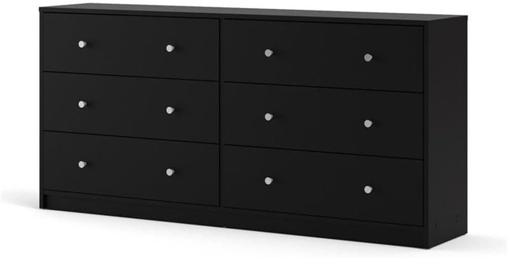 Home Square 2 Piece Bedroom Set with 6-Drawer Double Dresser and 1-Drawer Nightstand in Black