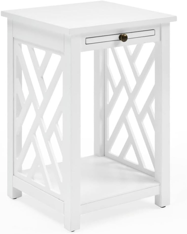 Alaterre Furniture Coventry Wood End Table with Tray and Bottom Shelf, Modern Accent Furniture, White