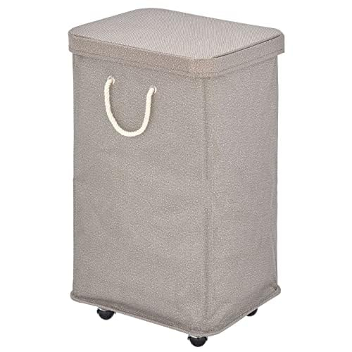 mDesign Large Polyester Rolling Laundry Hamper with Wheels, Lid, Handles, Taupe