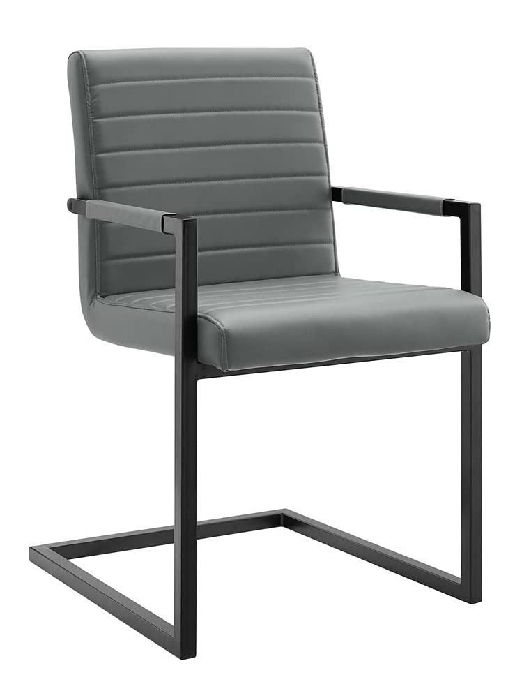 Gray Vegan Leather Upholstered Arm Chair with Metal Frame