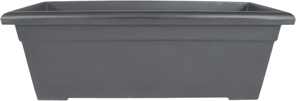 The HC Companies 28 Inch Romana Large Rectangular Planter Box - Lightweight Plastic Outdoor Plant Pot with Drainage for Decks, Patio, Pool, Warm Gray