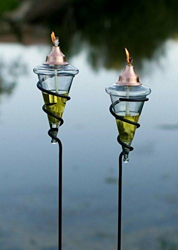 H Potter Glass Torches Garden Patio Deck Copper Tops Set of 2 Landscape Outdoor Lighting