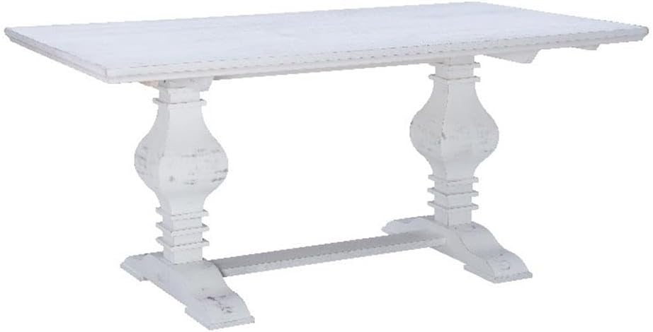 Linon Larson Pine Wood Dining Table in Distressed White