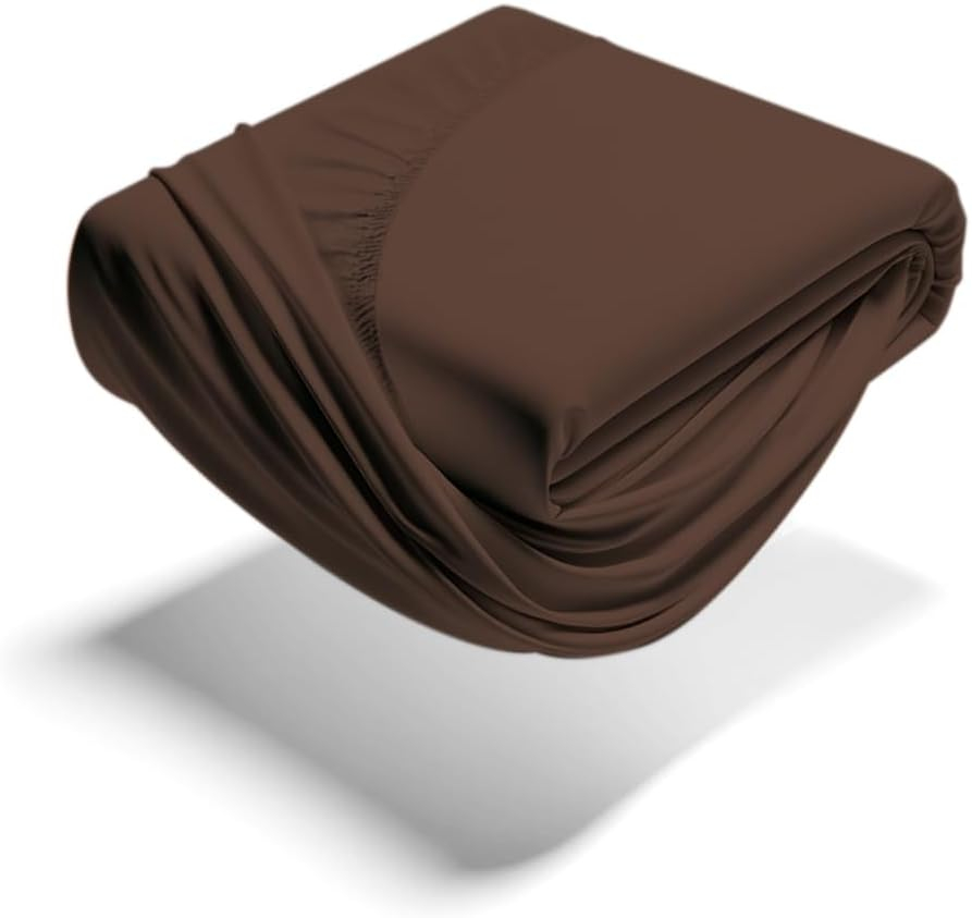 Mezzati Brushed Microfiber Fitted Sheet - Ultra Soft and Lightweight for Ultimate Sleep Comfort, Wrinkle Free and Color Fade Resistant (Brown, Queen)