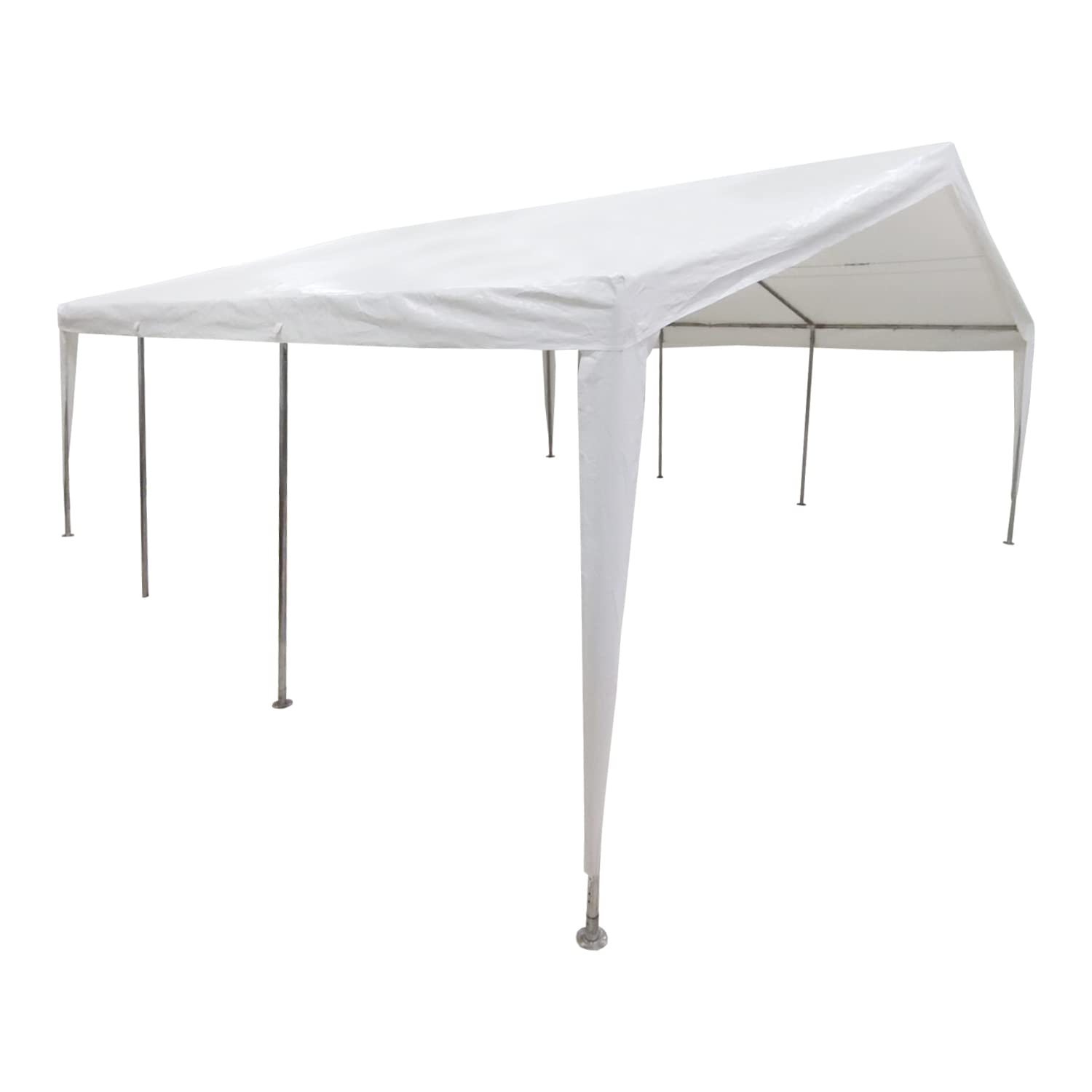 White 20'x20' Steel Frame Carport Shelter with Polyethylene Roof