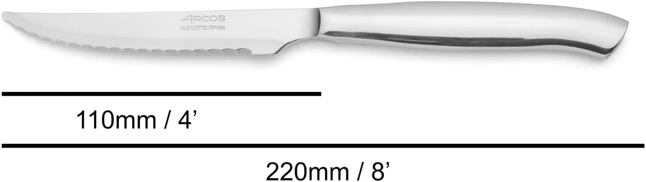 Arcos 4 Piece Steak Knife Set 4 inch. Pocket Knife Pack with Pearl Edge for Cutting and Fillet Meat. Monoblock Stainless Steel Blade and Handle. Series Mesa
