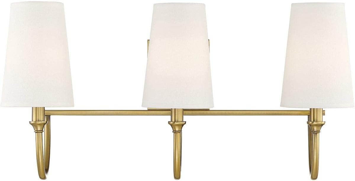 Modern 3-Light Bath Bar Vanity Light with Cone Shaped Fabric Shade 24 inches W X 12 inches H-Warm Brass Finish Bailey Street Home 159-Bel-4167325