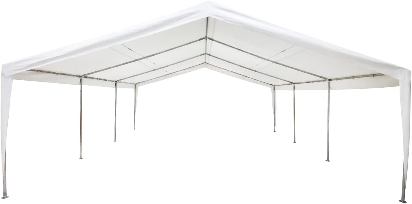 White 20'x20' Steel Frame Carport Shelter with Polyethylene Roof