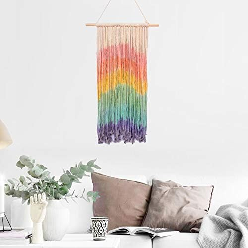 Simpkeely Macrame Wall Hanging, Rainbow Colorful Handmade Woven Cotton Wall Art Boho Bohemian Home Décor for Bedroom, Dorm Room, Living Room, Apartment, 16” W x 30” L
