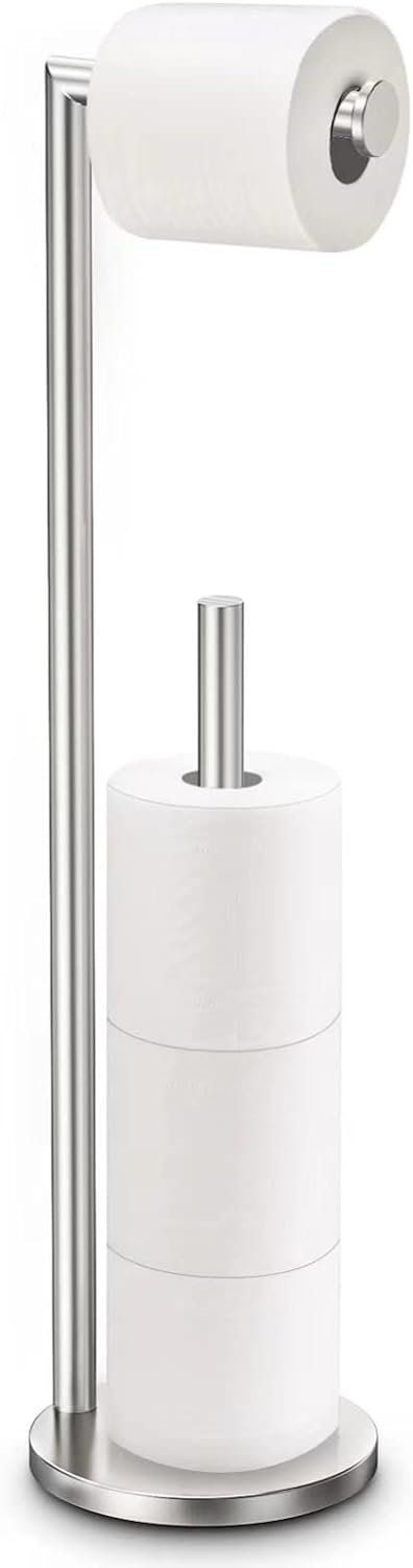 Toilet Paper Holder Stand, Toilet Paper Stand Brushed Nickel, Free Standing Toilet Paper Holder, Toilet Paper Holder with Storage by Bathth C33