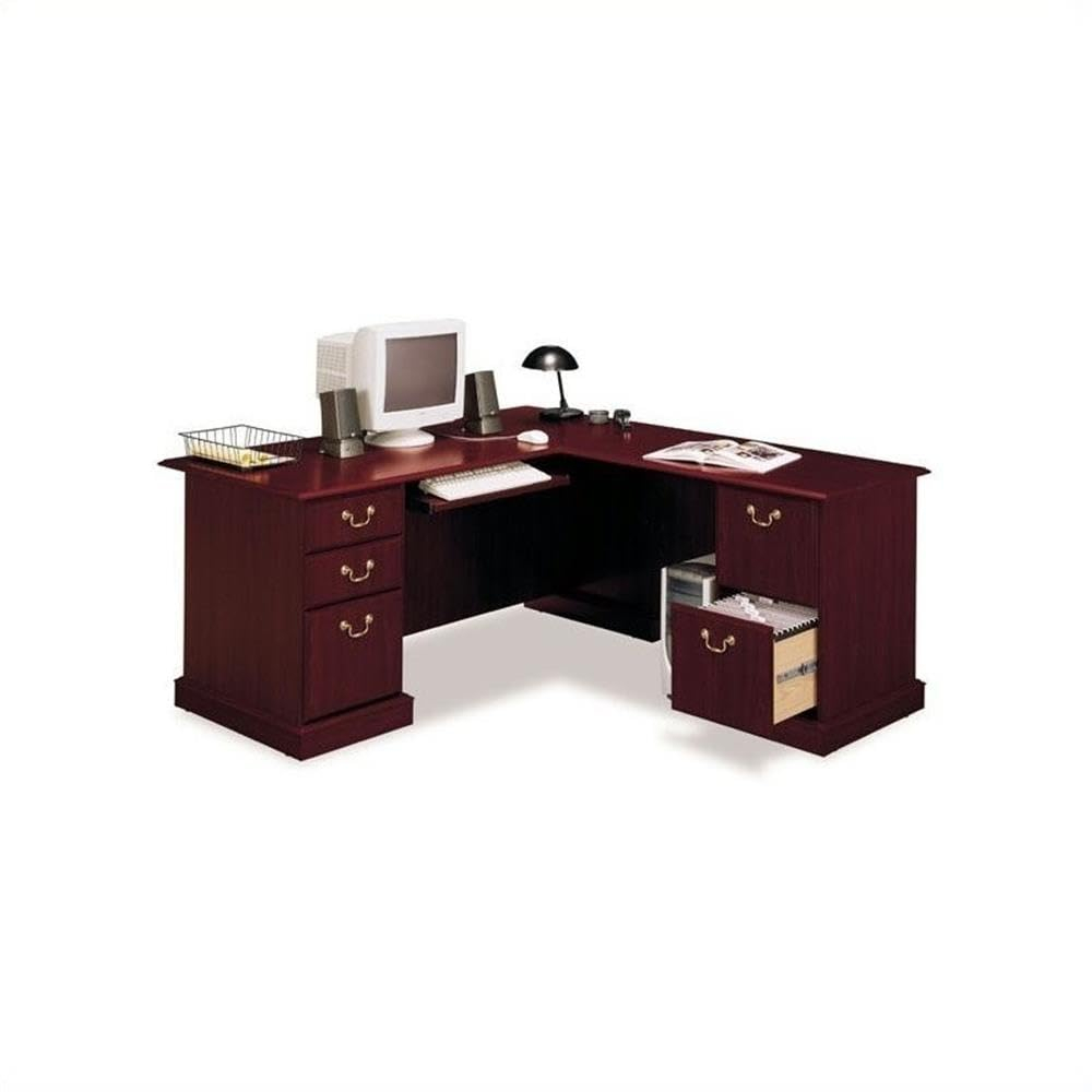 Harvest Cherry Wood L-Shaped Executive Desk with Drawers and Keyboard Tray