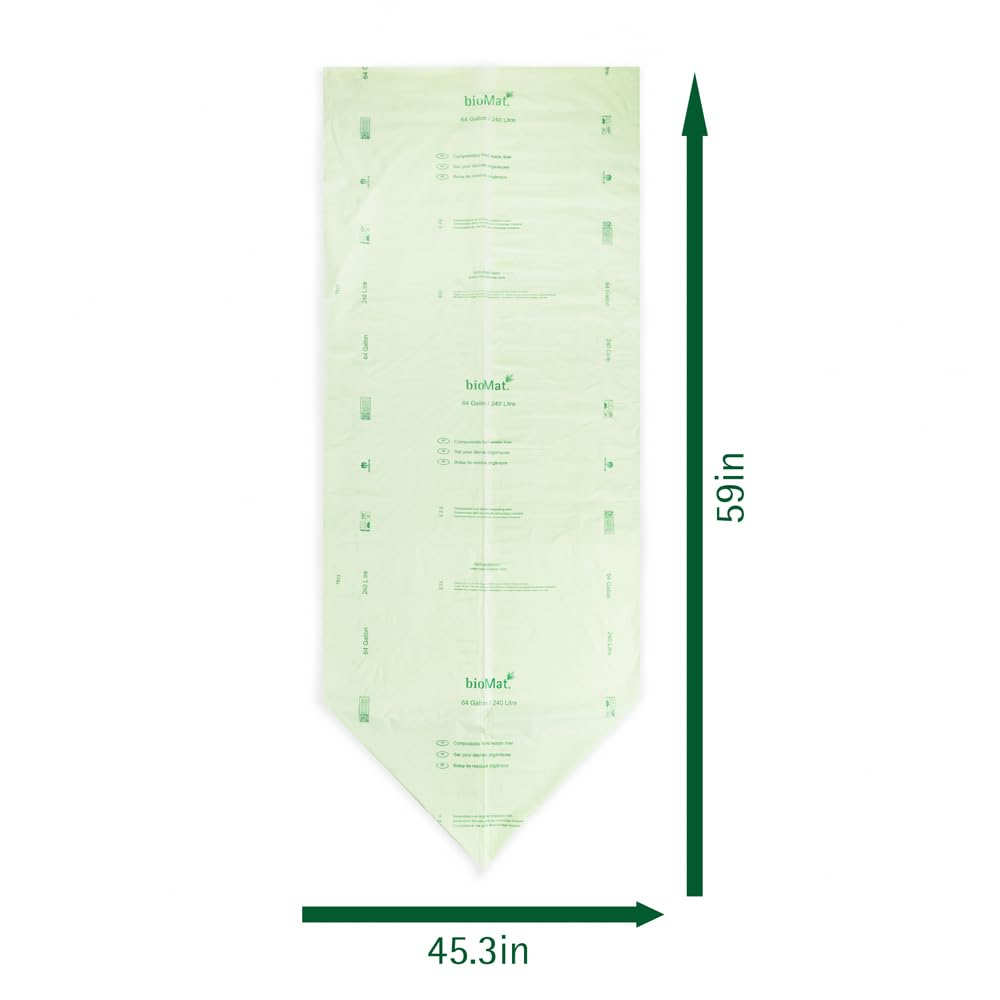bioMat 64 Gallon Compostable Trash Bags, 30 Count, Large Compost Bags for Compost Bin, BPI Certified ASTM D6400, Tear Resistant, Keep Bin Clean