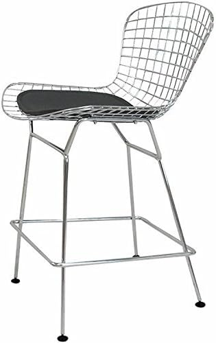 Harry Bertoia Counter Stool Chromed Steel Wire Frame Counter Height Stool, Black - Set of 2