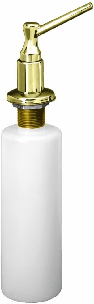 Kitchen Sink Deck Mount Liquid Soap/Hand Sanitizer Dispenser with Refillable 12 oz Bottle in Polished Brass