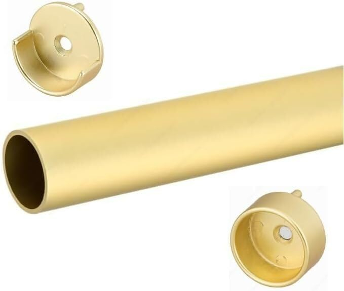 Matte Gold Aluminum Round Wardrobe Closet Rod with End Caps, 24 Inch