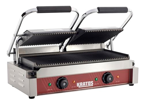 Kratos Commercial Electric Panini Sandwich Grill with Grooved Plates, 9" x 9" Cooking Surface, Commercial Countertop Panini Press, 120V, 1750W (29Y-017)