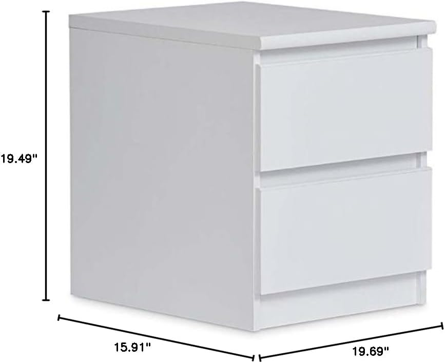 White Woodgrain 2-Drawer Nightstand with Metal Slides
