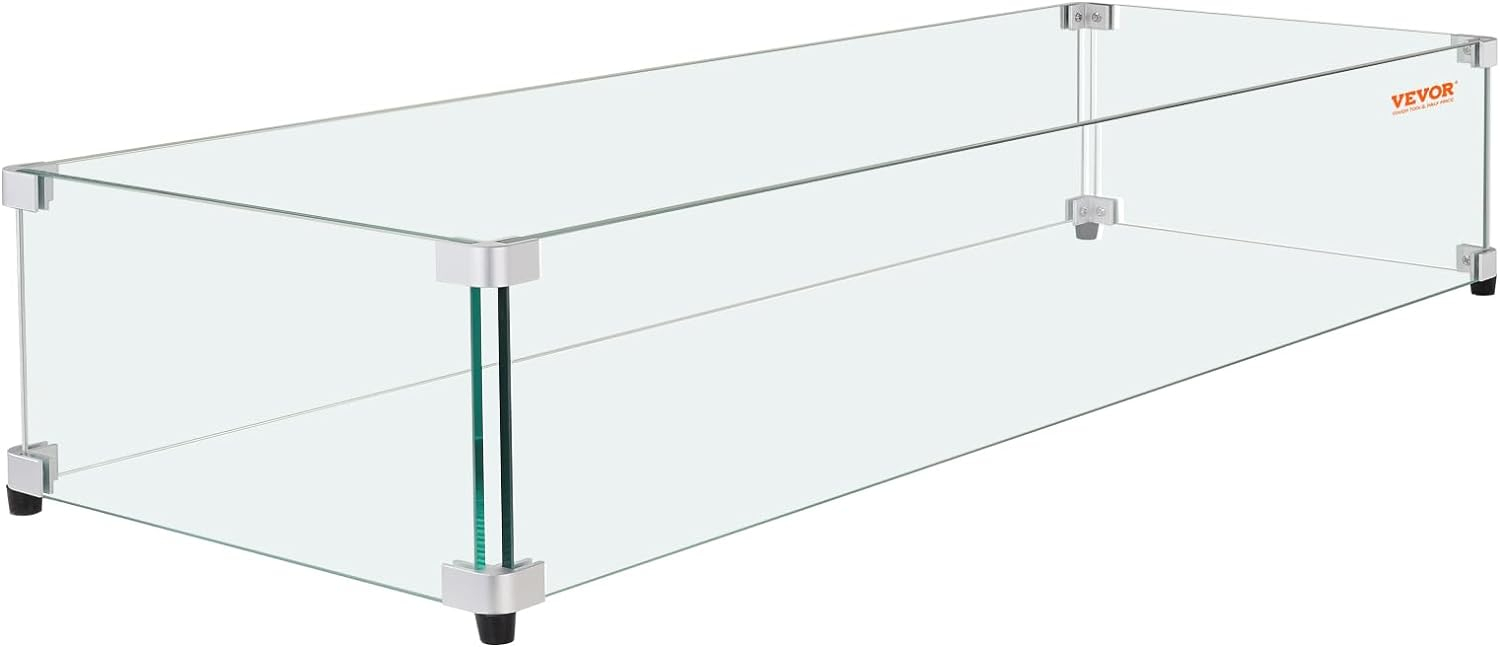 Rectangular Tempered Glass Wind Guard with Aluminum Brackets