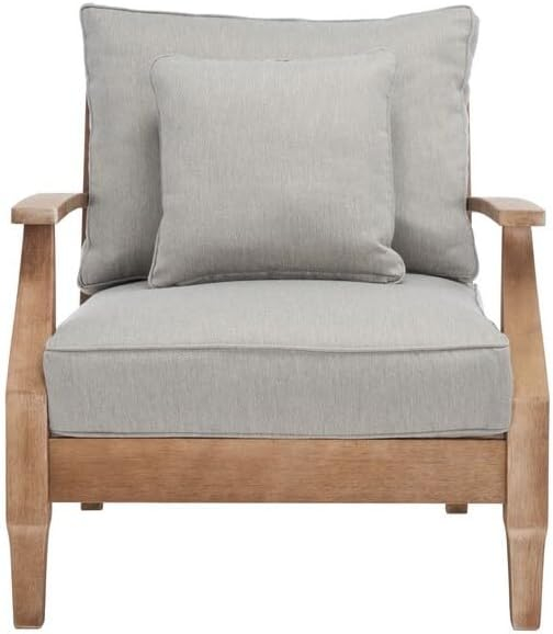 Safavieh Couture Martinique Coastal Eucalyptus Wood Solid Print Armchair, Natural / Beige