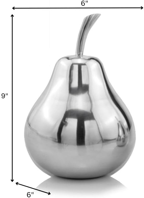 Modern Day Accents Peral Polished Pear, Silver, Fruit, Tabletop, Transitional, Sculpture, Accents, Décor, Desk, Aluminum, 6" L x 6" W x 11" H