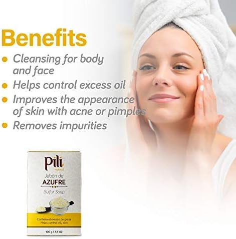Pili Natural Sulfur Soap Bars (3 Pack) Jabón de azufre - Deep Cleansing and Oil-Control Formula for All Skin Types - Maintain Healthy Skin - 3-Pack