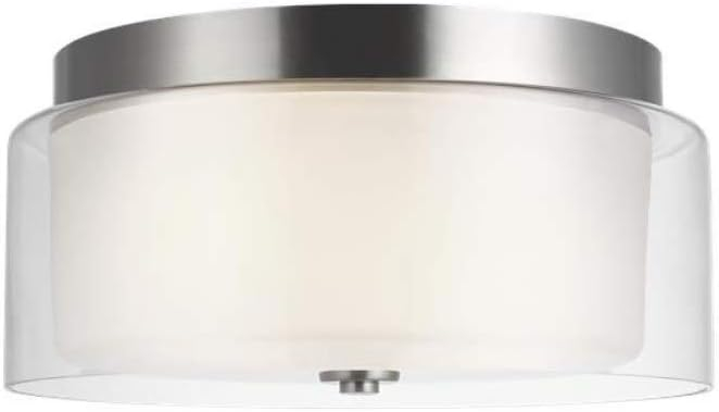 Elmwood Park Brushed Nickel 12" Dual-Light Flush Mount with Satin Etched Glass