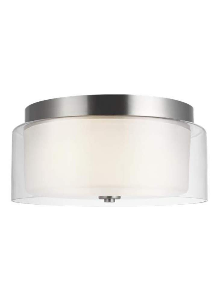 Elmwood Park Brushed Nickel 12" Dual-Light Flush Mount with Satin Etched Glass