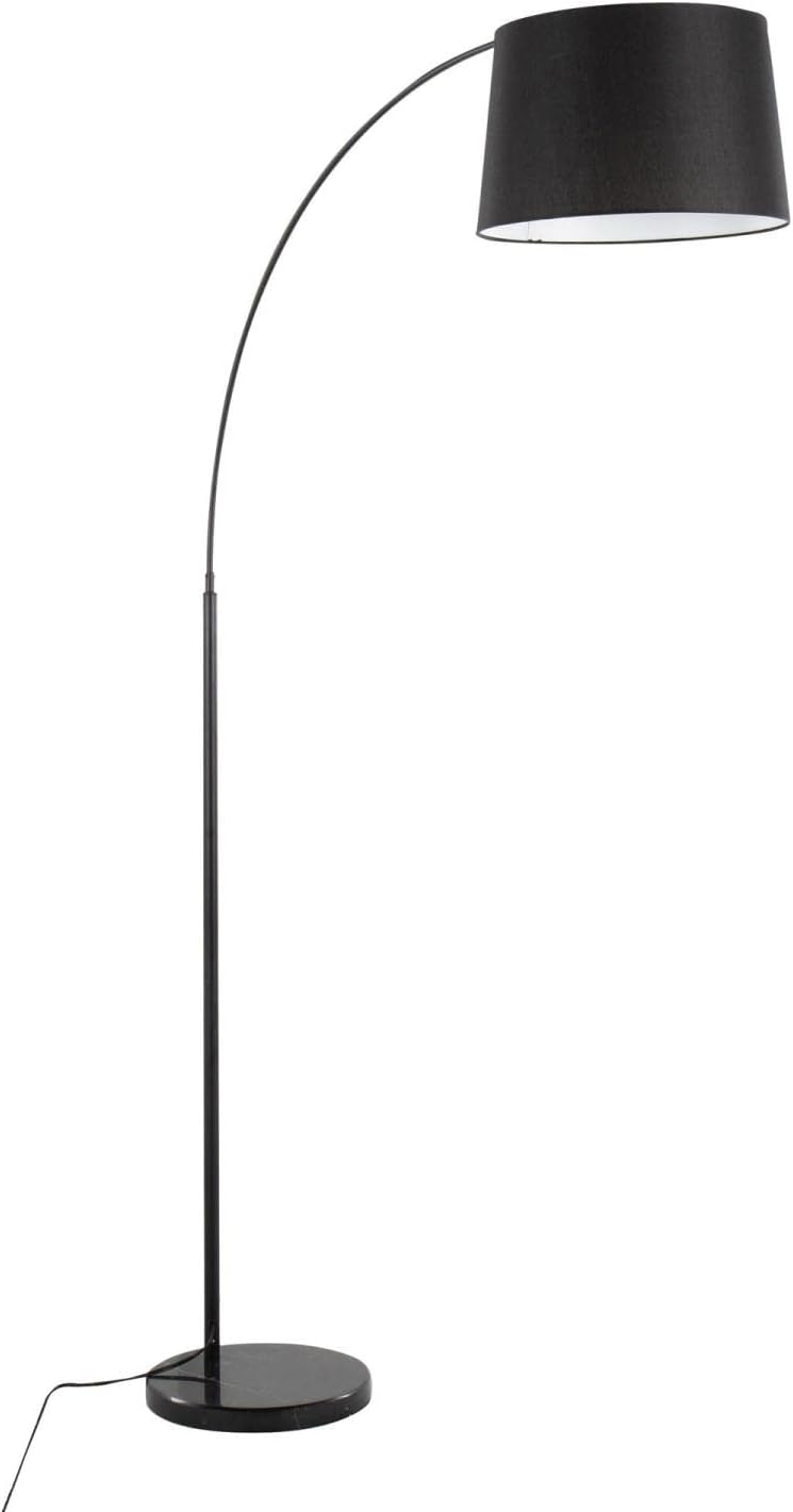 March Contemporary Floor Lamp in Black Marble and Black Metal with Black Linen Shade by LumiSource