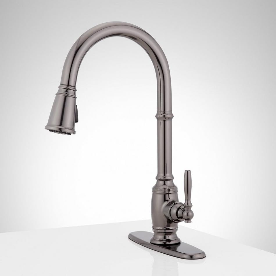 Finnian 1.8 GPM Single Hole Pull Down Kitchen Faucet with Deck Plate, Gunmetal