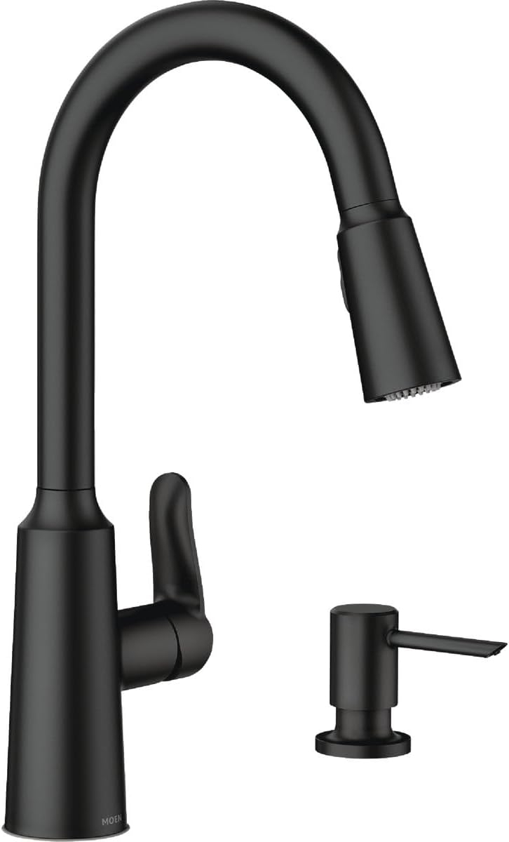 Moen Edwyn 87028BL Matte Black 1-Handle Deck-Mount Pull-Down Handle Kitchen Faucet (Deck Plate Included)