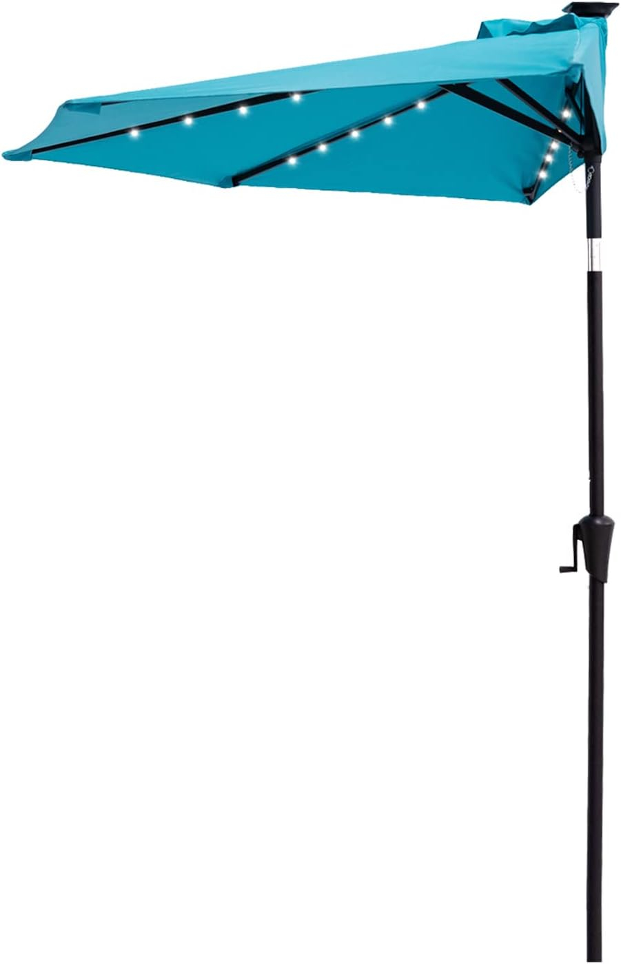 FLAME&SHADE 9 ft Half Round Solar Powered Outdoor Market Patio Table Umbrella for Wall Balcony with LED Lights and Tilt, Aqua Blue