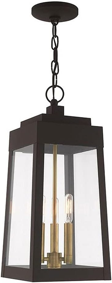 Bronze and Clear Glass 3-Light Outdoor Pendant Lantern