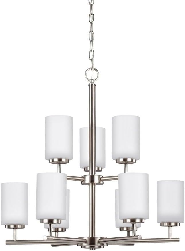 Oslo Sleek 9-Light Brushed Nickel Chandelier with Opal Etched Glass