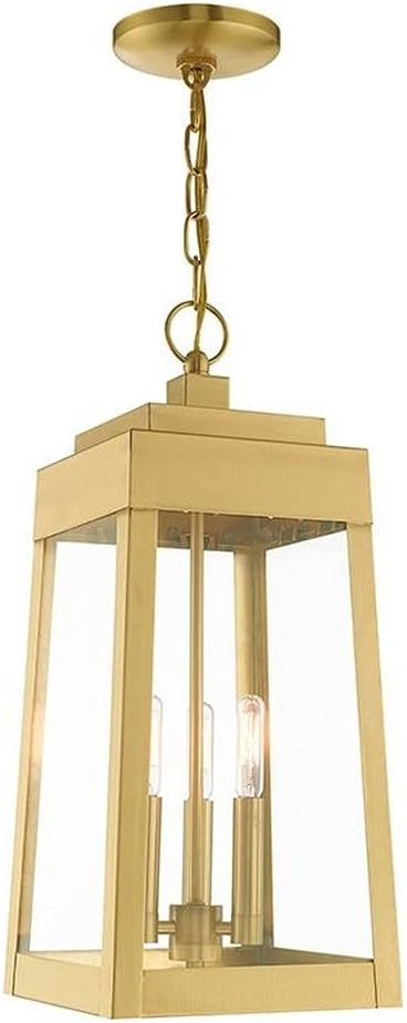 3 Light Outdoor Pendant Lantern in Mid Century Modern Style 8.25 inches Wide By 19.75 inches High-Satin Brass Finish Bailey Street Home