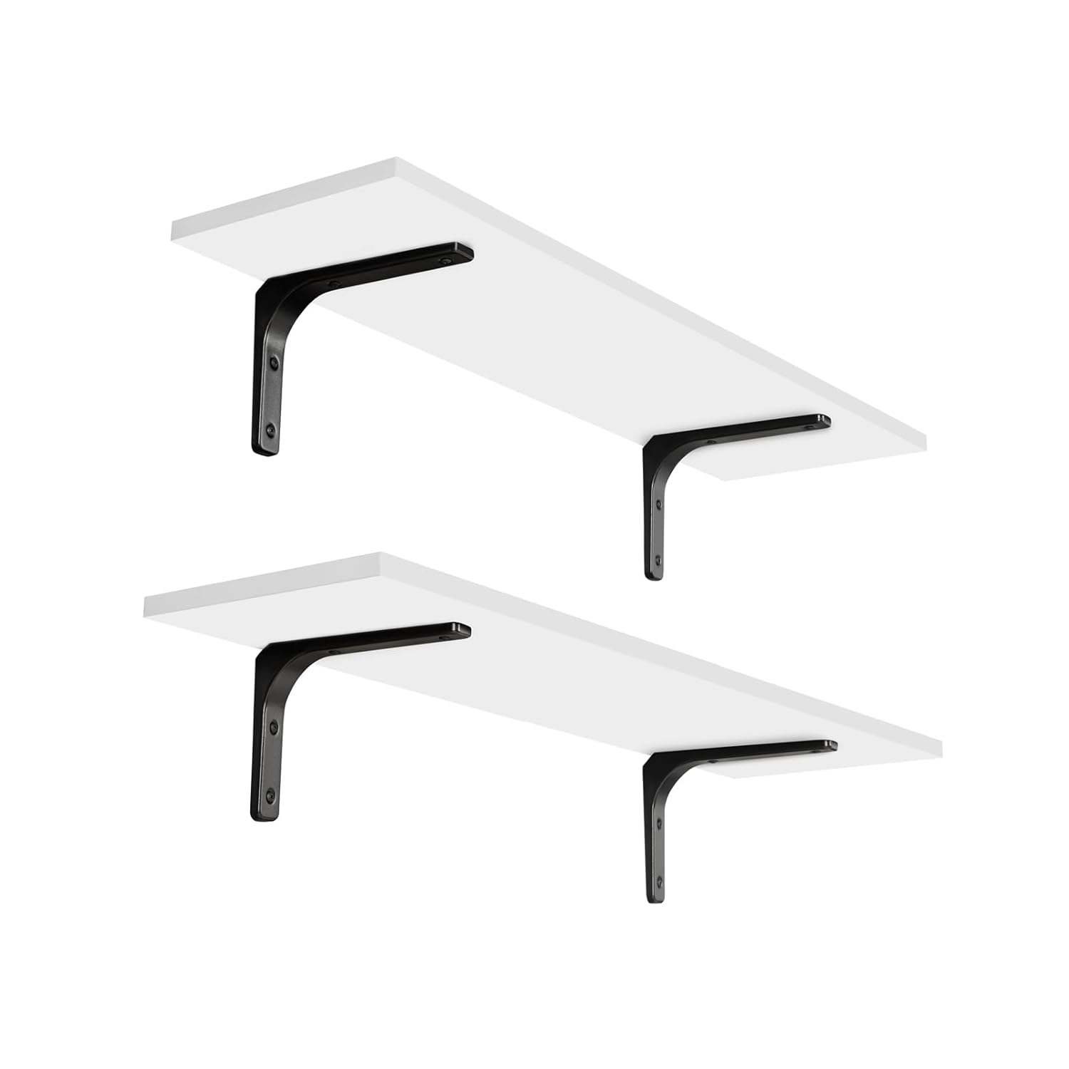 DINZI LVJ Long Wall Shelves, 23.6 Inch Wall Mounted Shelves Set of 2, Easy-to-Install, Wall Storage Ledges with Sturdy Metal Brackets for Living Room, Bathroom, Bedroom, Kitchen, White