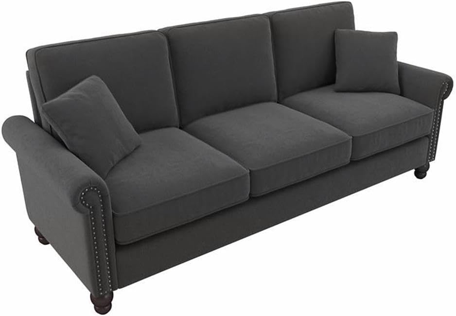 Coventry 85W Large Living Room Sofa in Charcoal Gray Herringbone Fabric