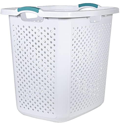 Home Logic 2.5 Bushel Extra Large Plastic Laundry Hamper, White, Adult / Tween