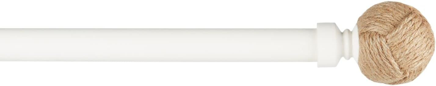 EXCLUSIVE HOME Rope Knot 1" Curtain Rod and Coordinating Finial Set, Matte White, Adjustable 36"-72"