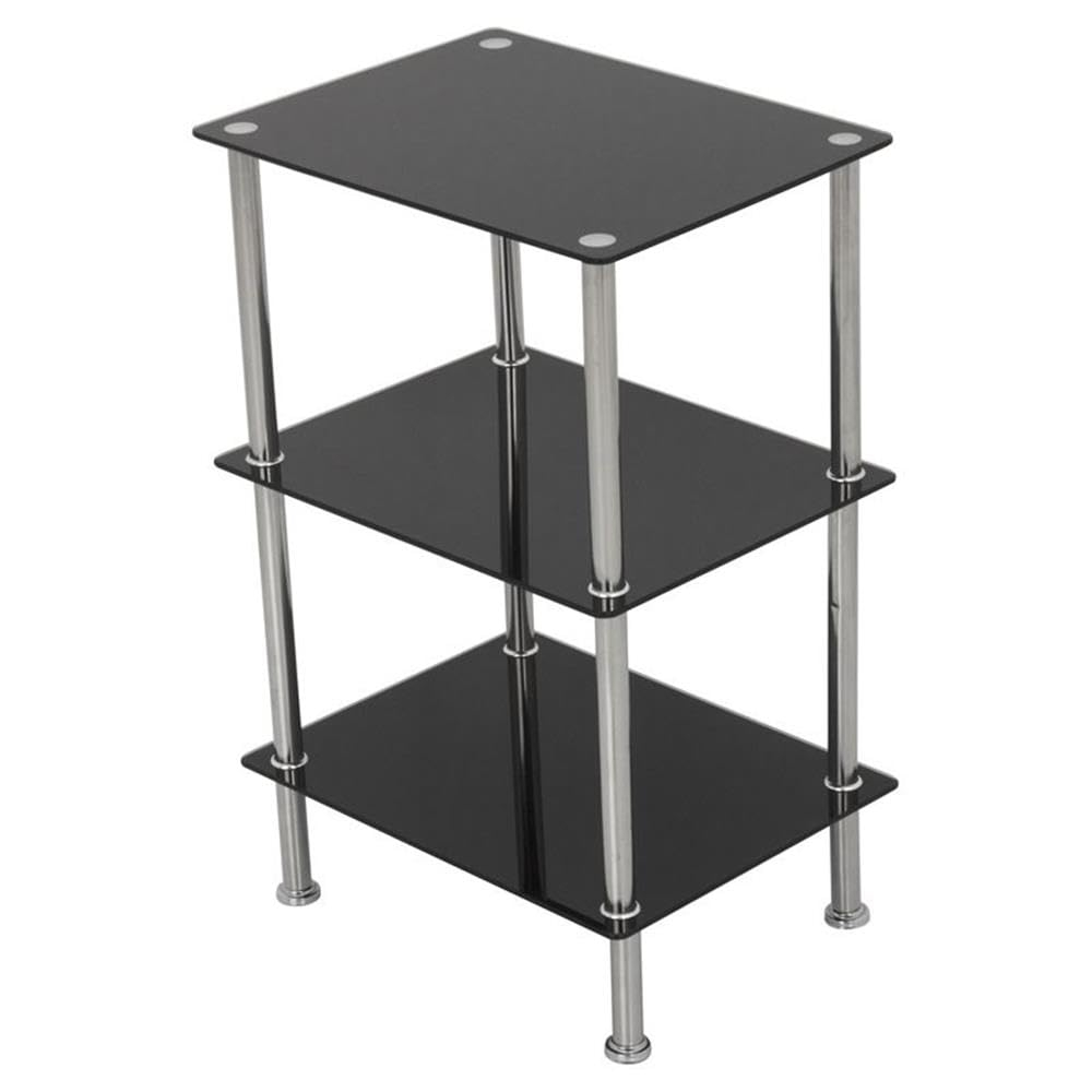 AVF Transitional Steel and Glass Small 3-Tier Shelving Unit in Black/Chrome