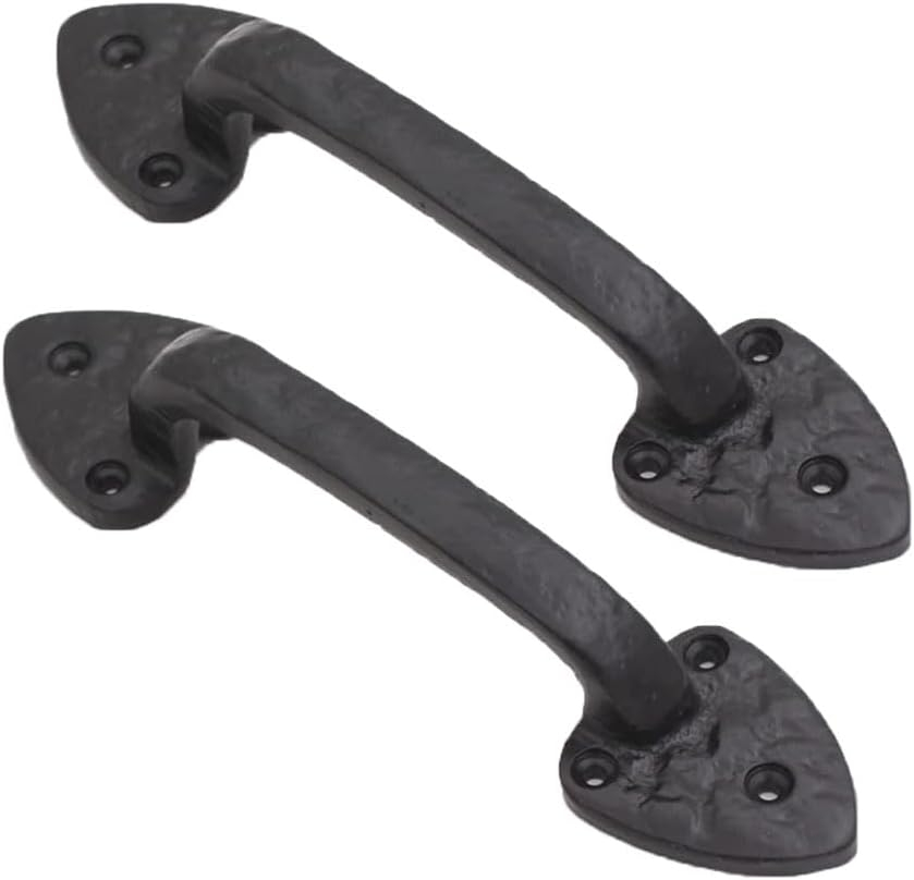 8 Inch Cast Iron Door Handle – Heavy-Duty Medieval Gate Pull – Rustic Hammered Barn Door Grip for Cabinets, Sheds & Interior Doors – Screws Included