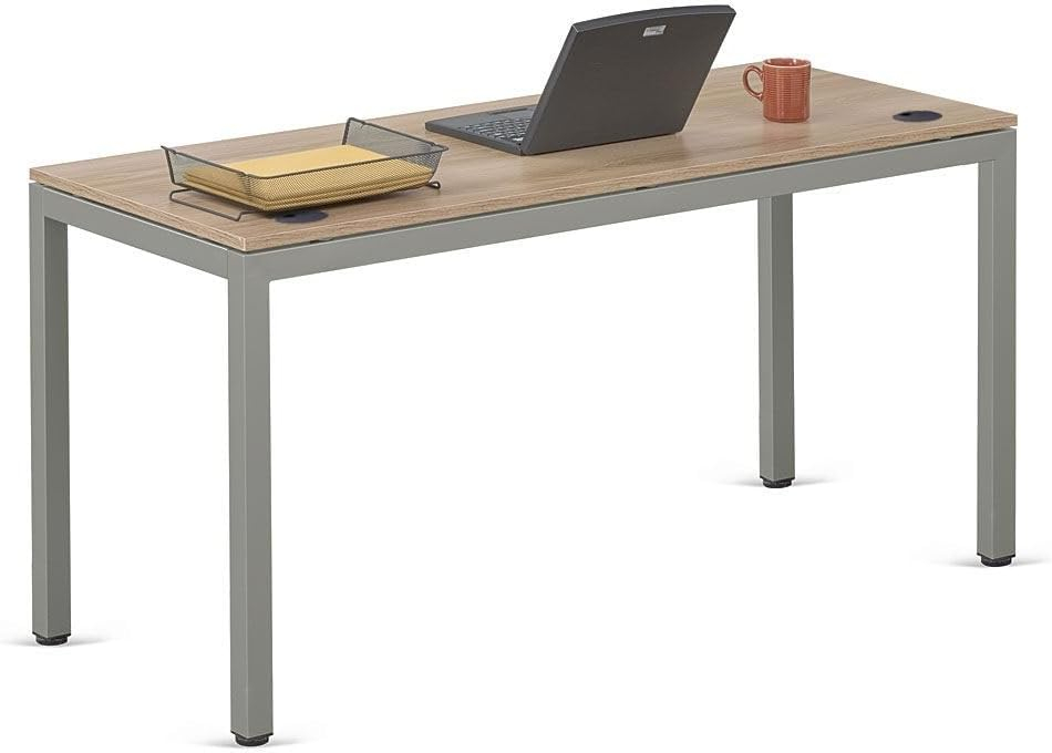 At Work Writing Desk 60"W x 24"D Warm Ash Laminate/Brushed Nickel Painted Steel Frame