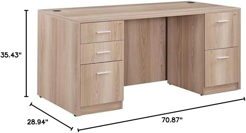 NBF At Work Double Pedestal Executive Office Desk with Storage and Drawers - 72"W, Gray