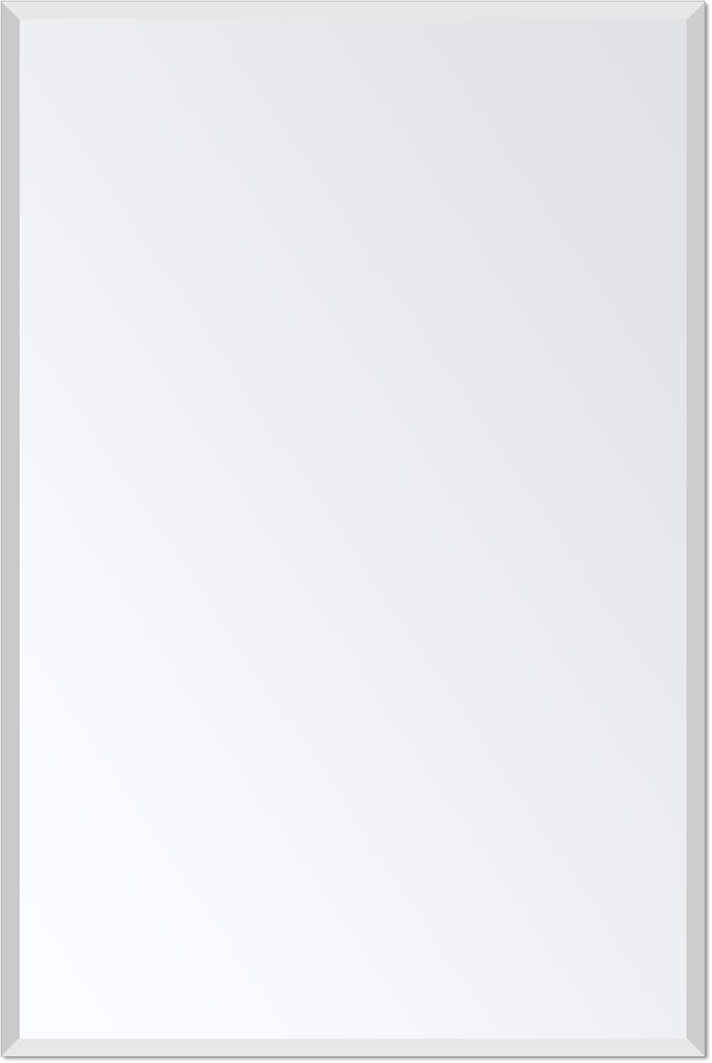 Ruomeng Rectangle Wall Mirror Frameless Bathroom Mirror 16” x 24" Beveled Edge Mirror for Vanity and Entryway