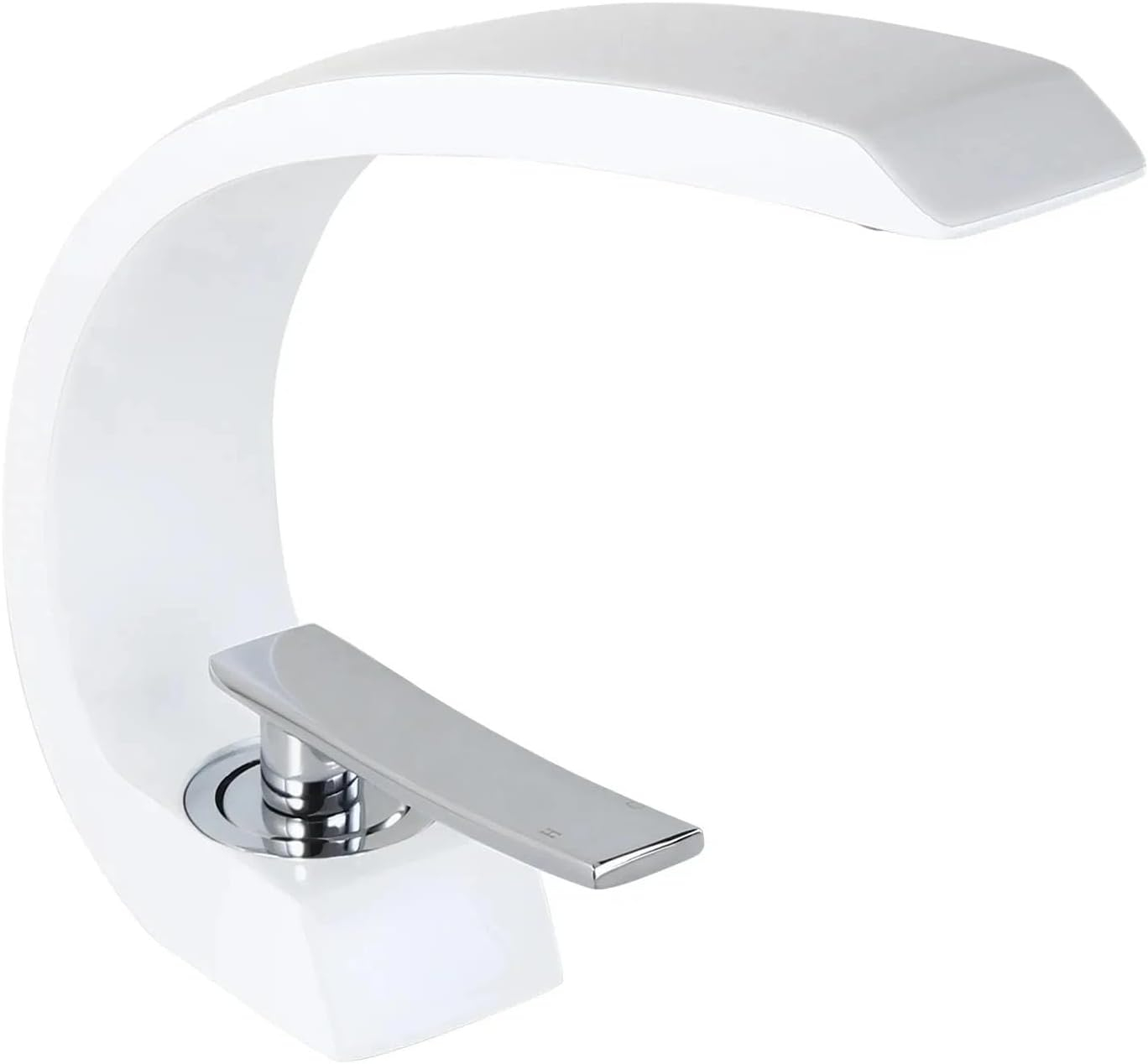 Glossy White and Chrome Curved Bathroom Faucet with Single Lever