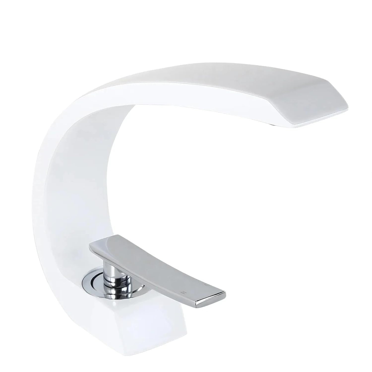 Glossy White and Chrome Curved Bathroom Faucet with Single Lever
