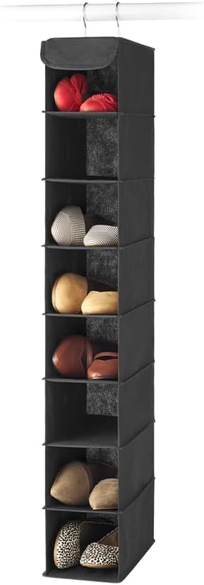 Whitmor Hanging Shoe Organizer, 8 Shelves-Hanging Closet Organizer, Hanging Shoe Rack for Small Closet, Hanging Shelves for Storage Shoes Clothes 11.5" D x 5.5" W x 41" H, Black