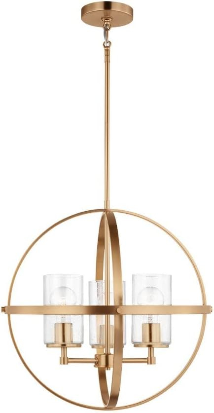 Alturas 3-Light Satin Brass Modern Dining Room Hanging Globe Chandelier with Clear Seeded Glass Shades