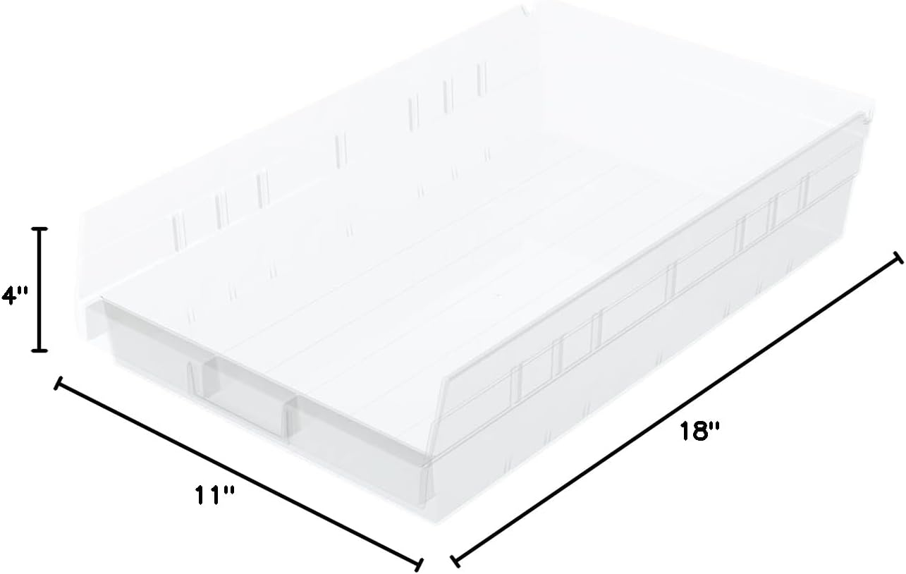 Clear Plastic Nesting Storage Shelf Bin, 18-inch x 11-inch