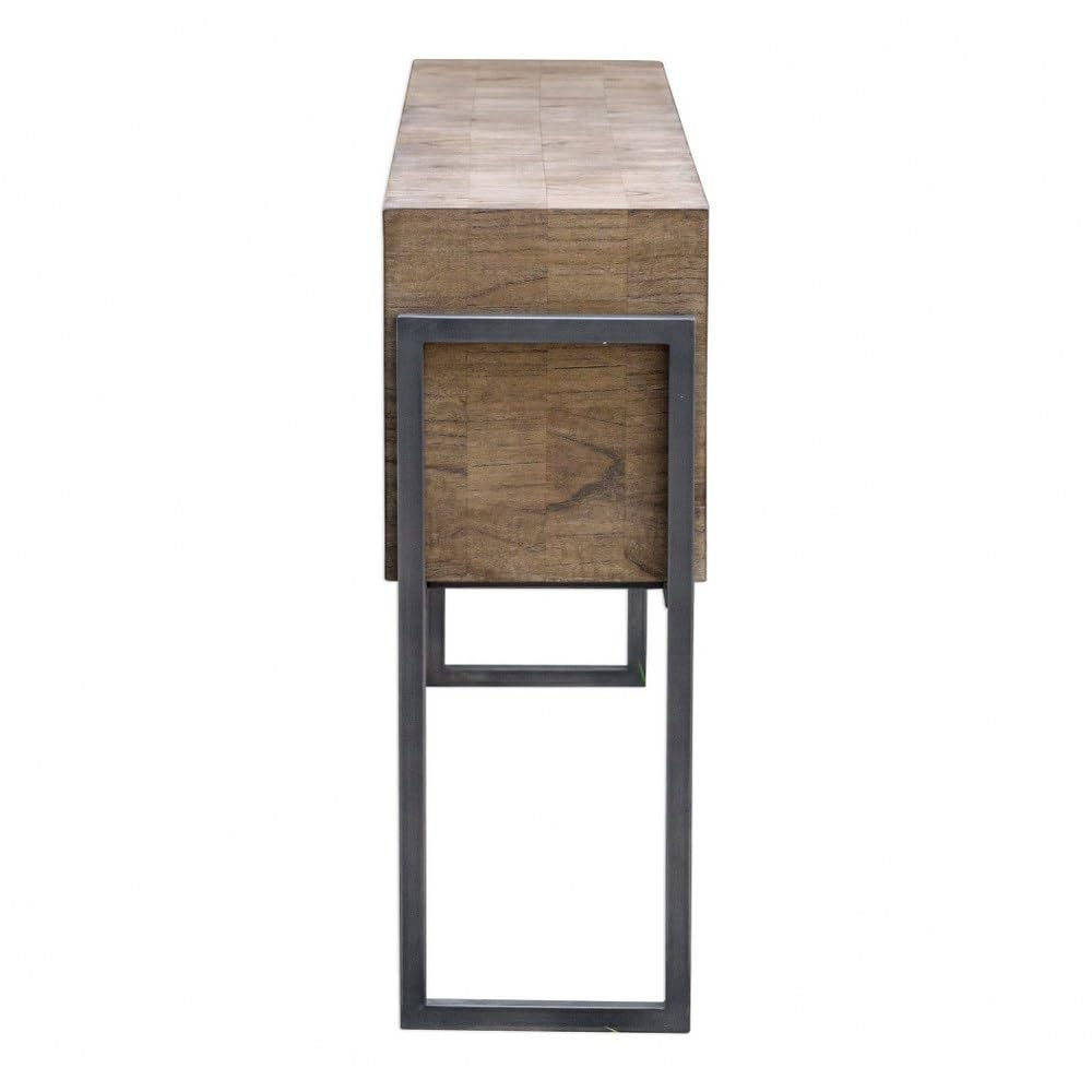Uttermost Farmhouse Rustic Light Oatmeal Wood Rectangular Console Table 60" x 12" Brown Aged Iron Legs for Living Room Bedroom