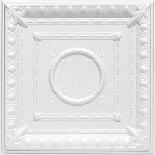 À LA MAISON CEILINGS R47 Romanesque Wreath Foam Glue-up Ceiling Tile (128 sq. ft./Case), Pack of 48, Plain White